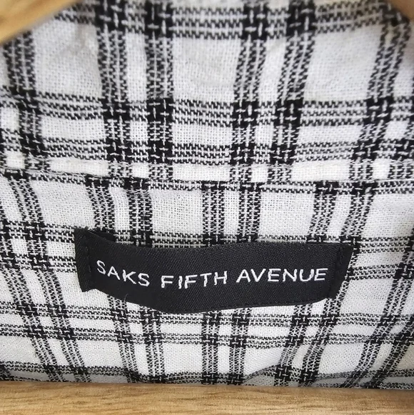 Saks Fifth Avenue Men's Linen Blend Black White Plaid Button Down Shirt Size XXL - Picture 4 of 9